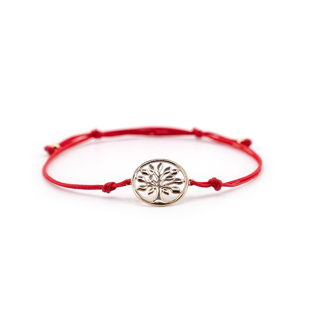 14K Rose Gold Tree Of Life Charm Red String Bracelet, Tree Of Life Red String Bracelet