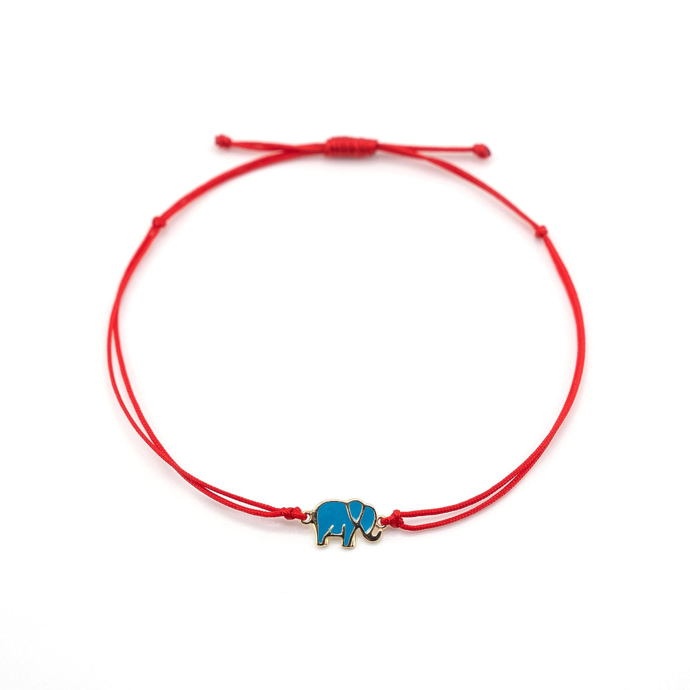 Blue Elephant Gold Charm Red String Bracelet