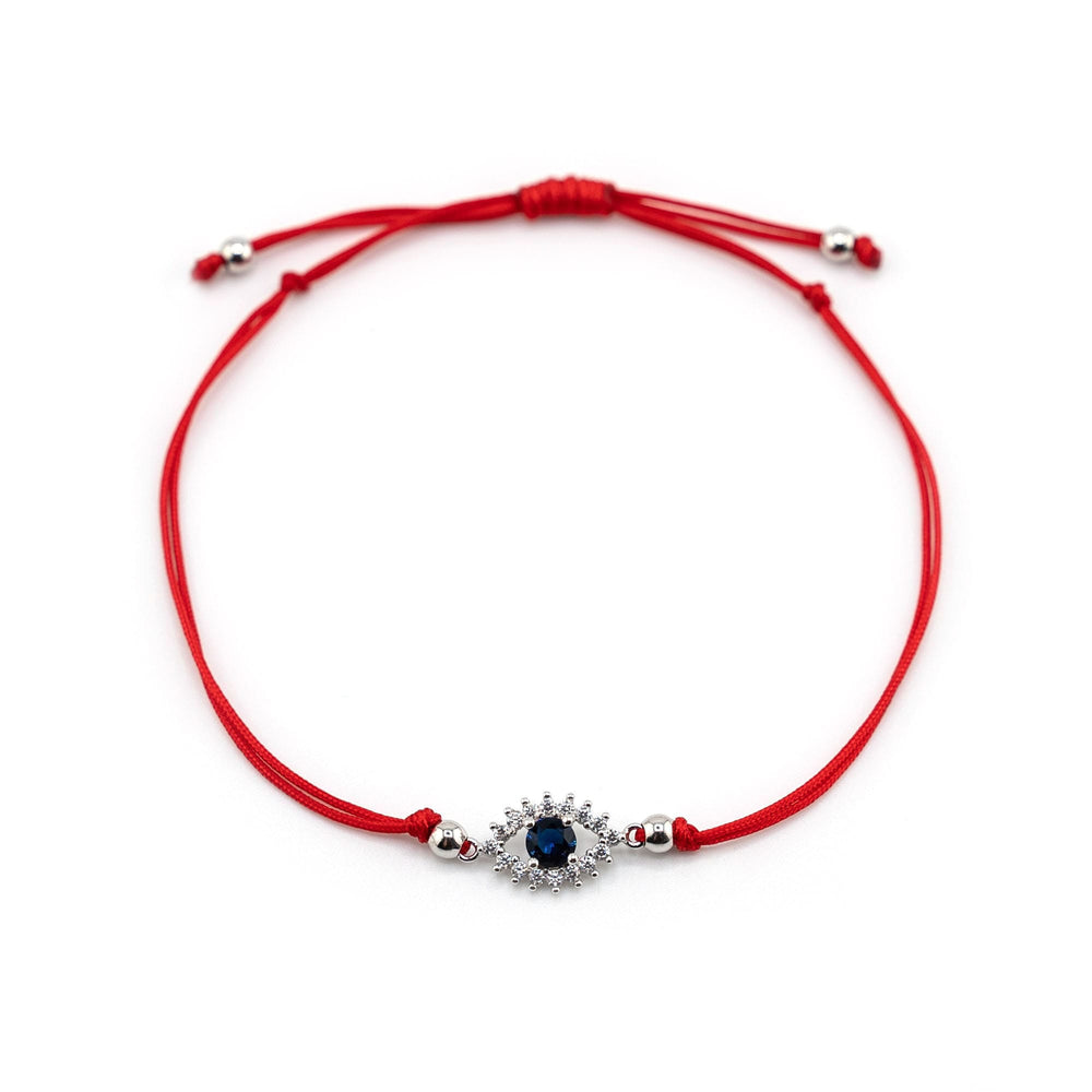 Blue Stone Evil Eye Silver Charm Bracelet, Evil Eye Red String Bracelet