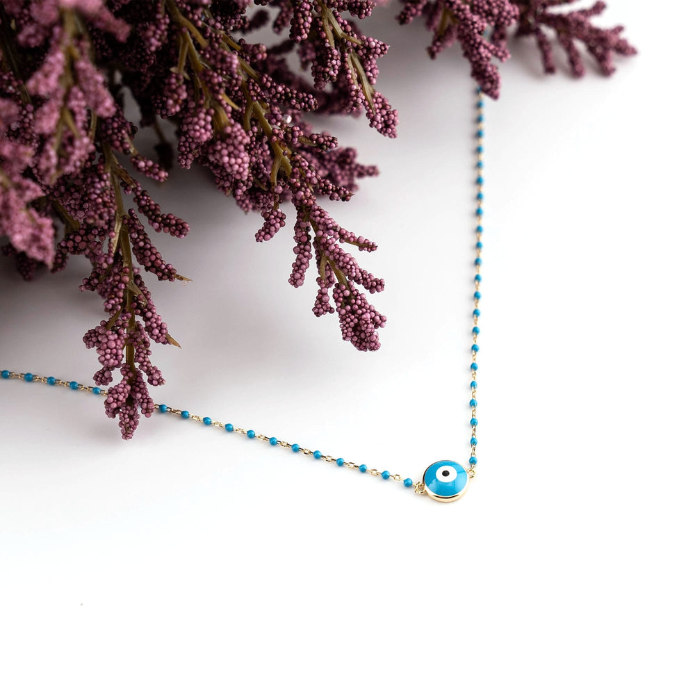 Navy Blue Evil Eye Beaded Necklace, Protection Necklace Adjustable Size