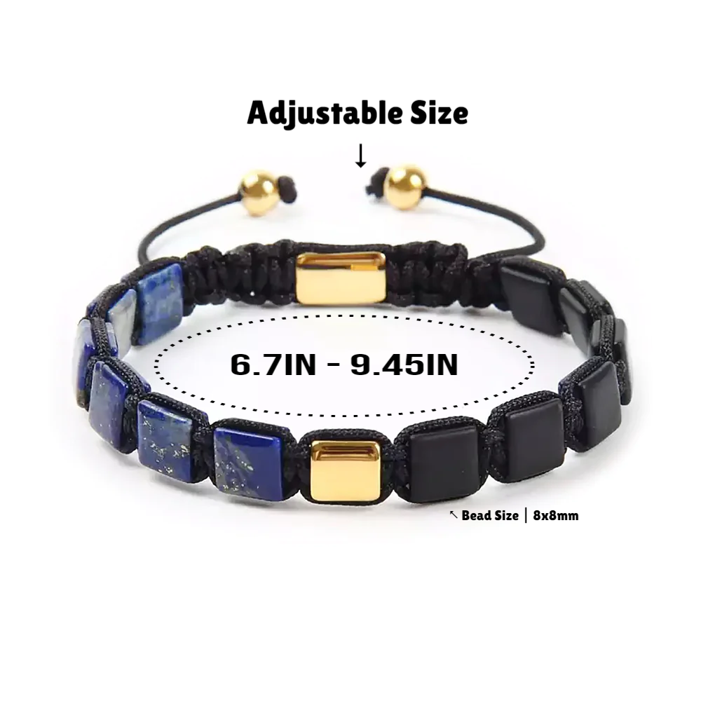 Black Onyx Bracelet & Lapis Lazuli, Matte Onyx, Lapis Lazuli Macrame Bracelet Mens