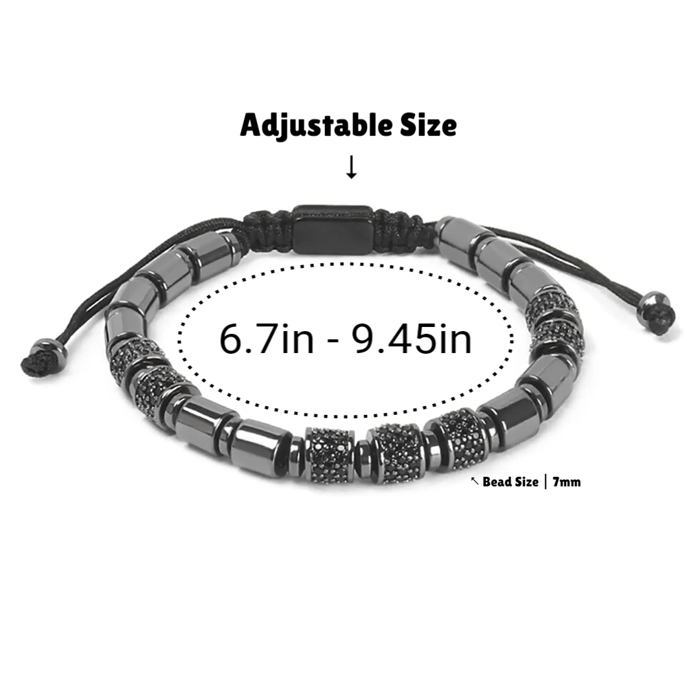 Black Steel Beads With Black Cubic Zirconia Bracelet