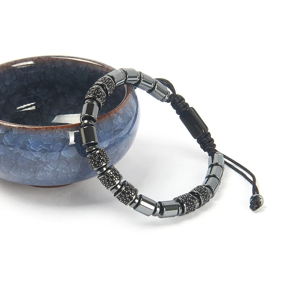 Black Steel Beads With Black Cubic Zirconia Bracelet