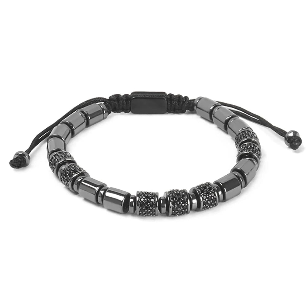 Black Steel Beads With Black Cubic Zirconia Bracelet