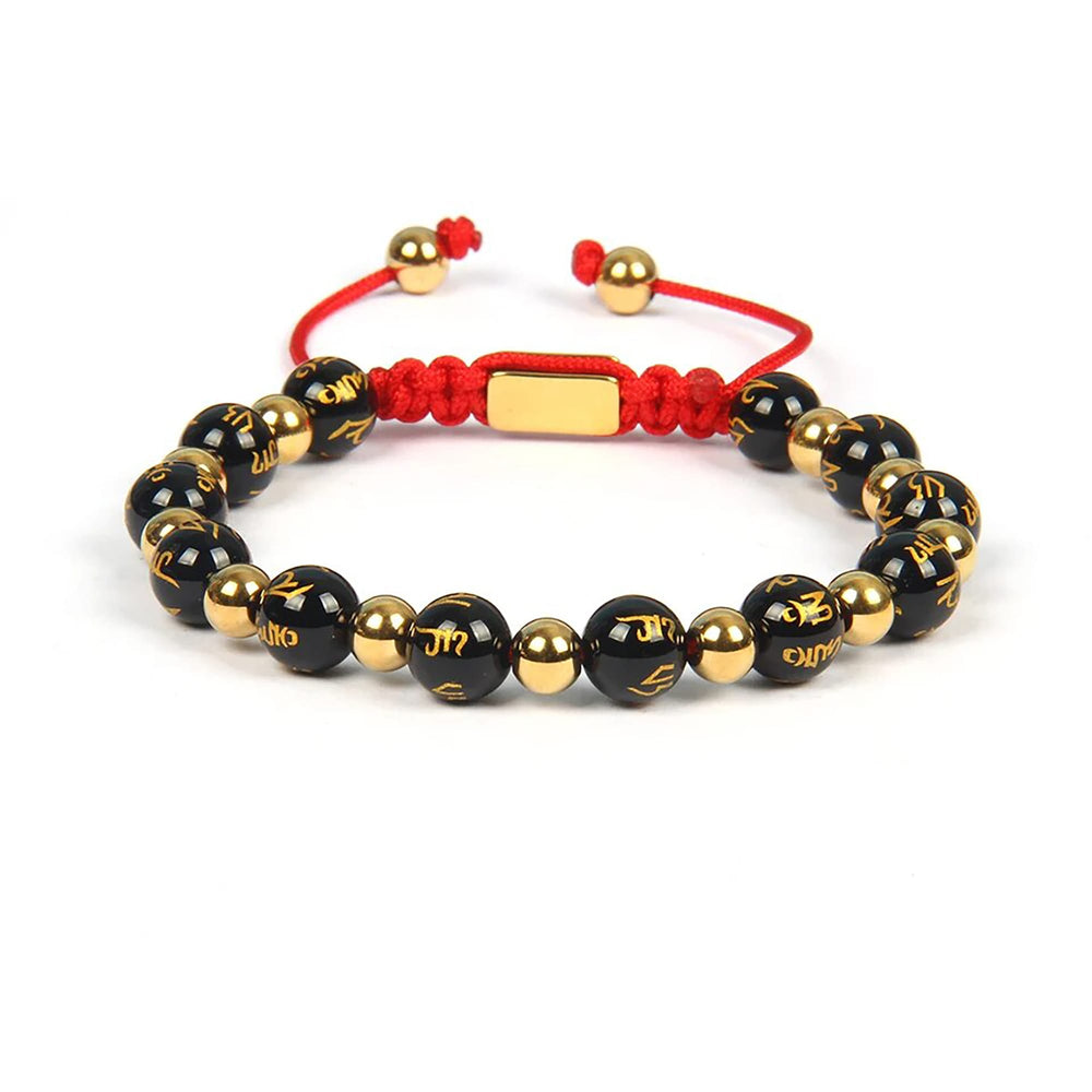 Obsidian & Gold Bead Feng Shui Bracelet, Red Macrame Bracelet
