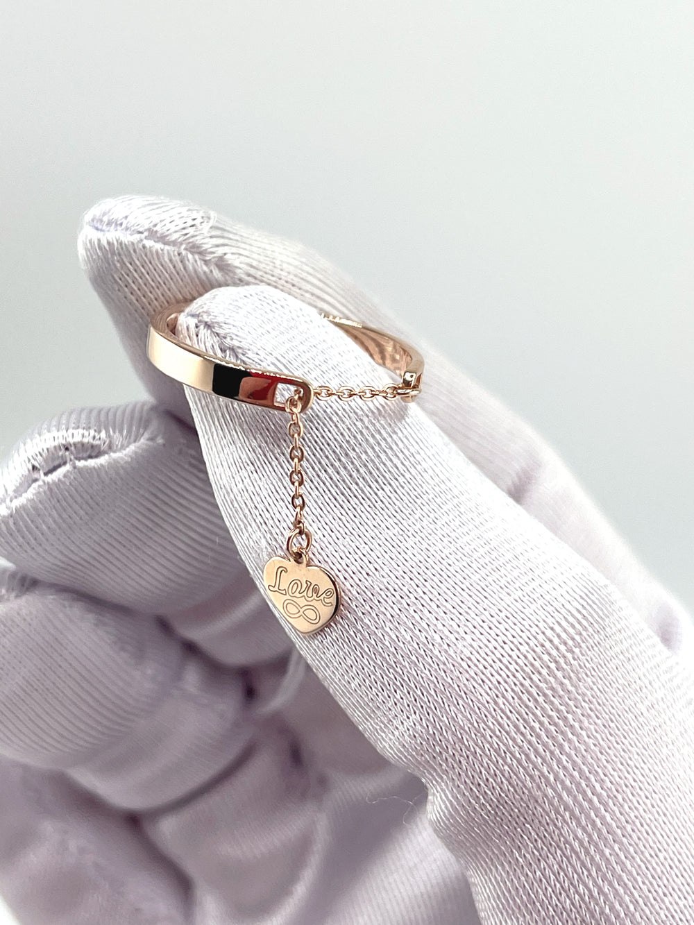 14K Rose Gold Ring With Dangling Heart Charm, Luxury Ring, Gift For Her