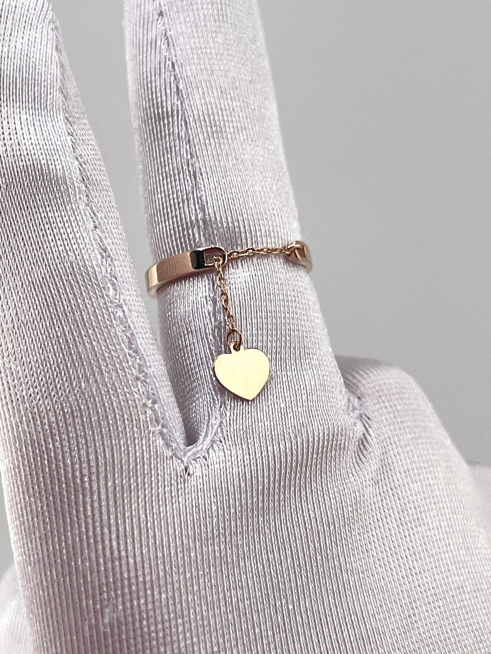 14K Rose Gold Ring With Dangling Heart Charm, Luxury Ring, Gift For Her