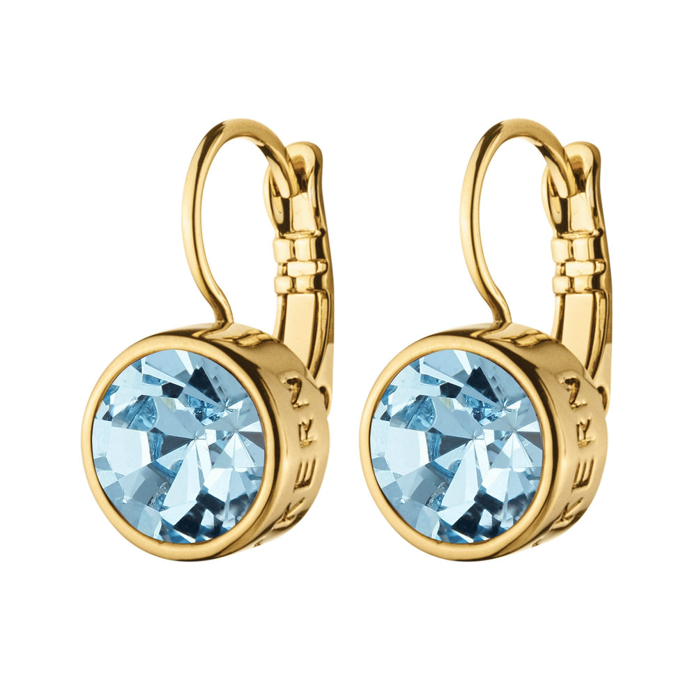 Aquagreen Crystal Gold Earrings, Gold Plated Earring With One Light Blue Crystal Charm