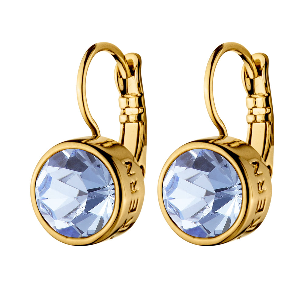 Blue Topaz Crystal Hook Gold Earrings, Light Blue Stone Gold Hook Earrings