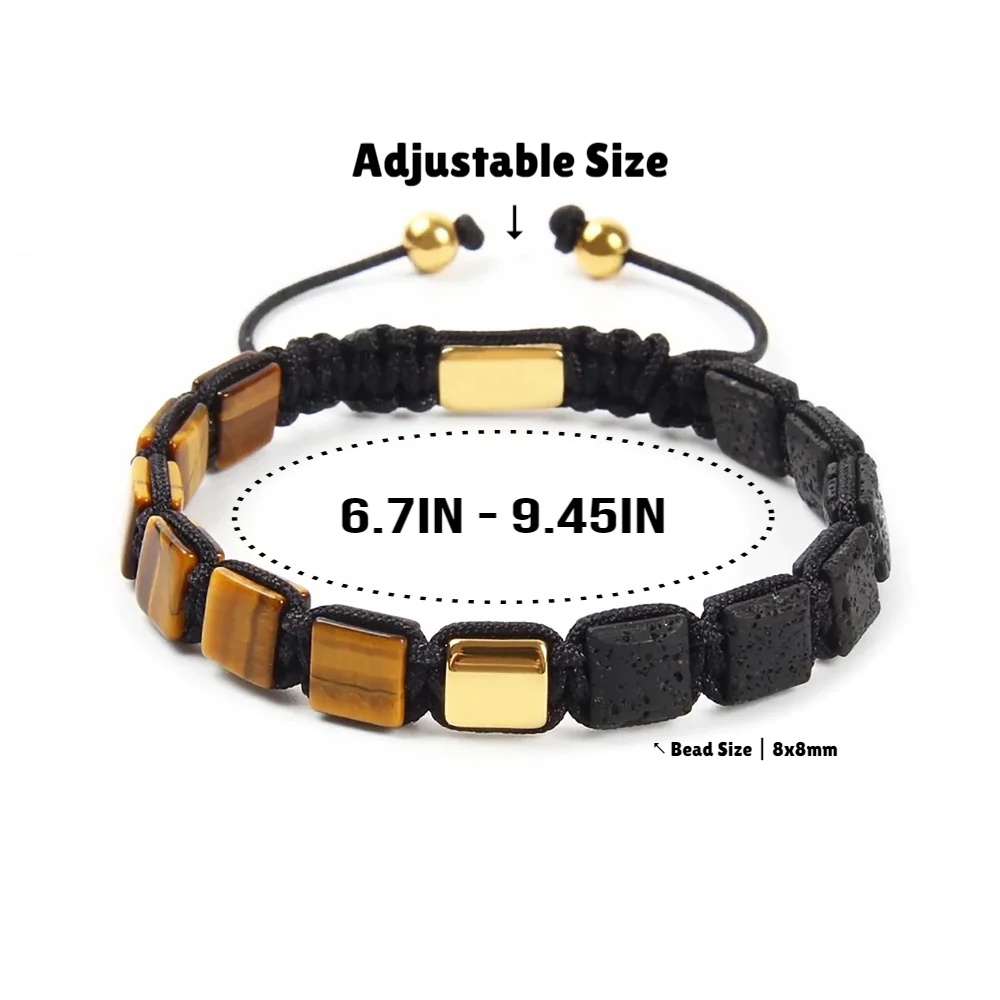 Tiger Eye & Lava Rock Bracelet, Lava Rock & Tiger Eye, Gold Square Bead Macrame Bracelet