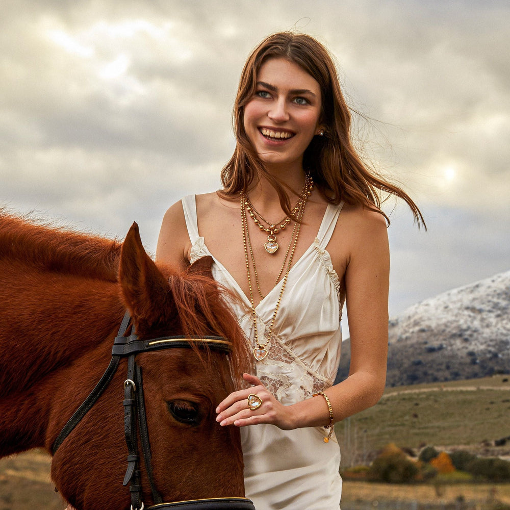 Rose Quartz Gold Cocktail Ring With Triangle Rose Crystal