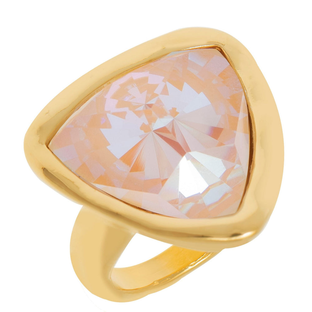 Rose Quartz Gold Cocktail Ring With Triangle Rose Crystal