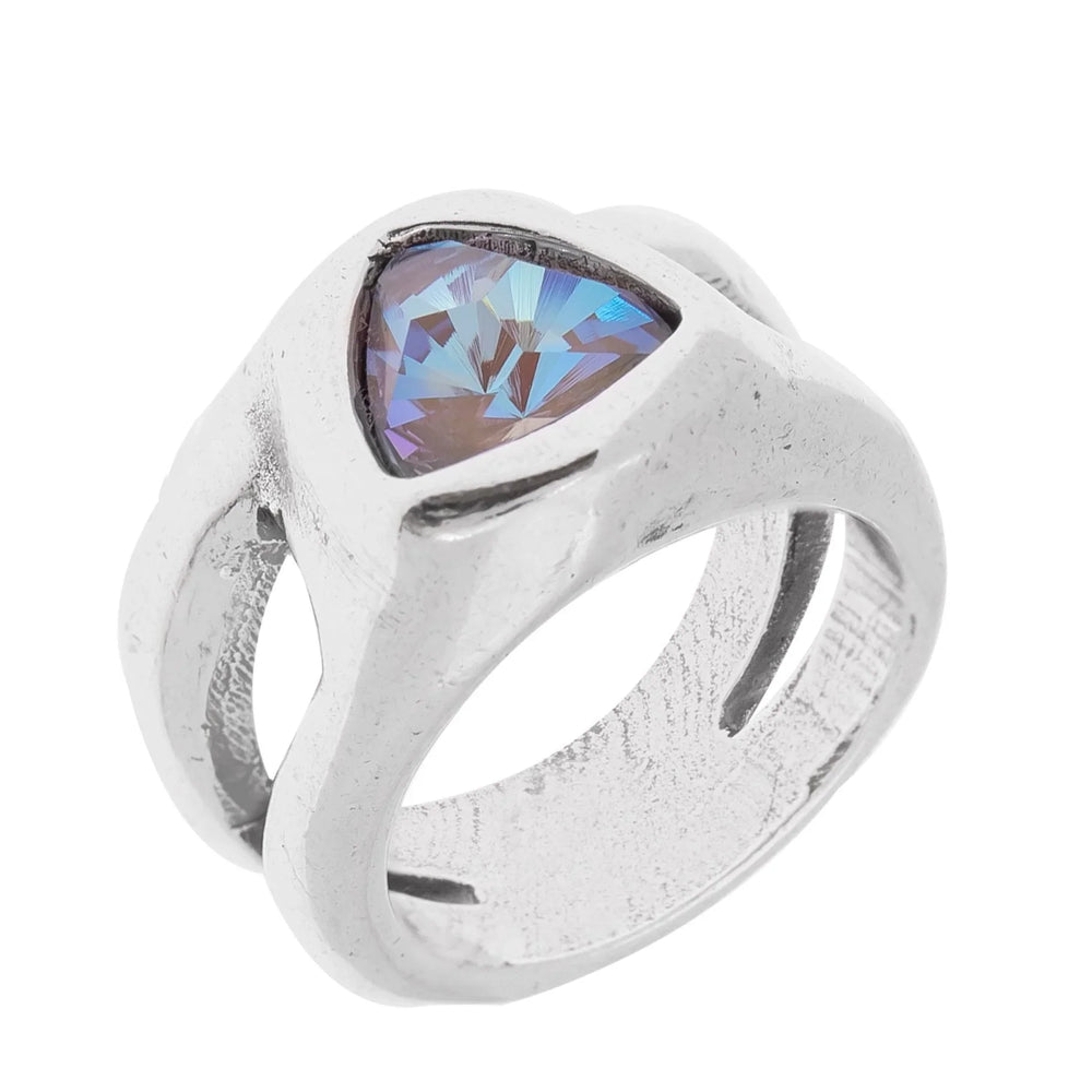 Silver ring with triangle Aquamarine, Blue crystal