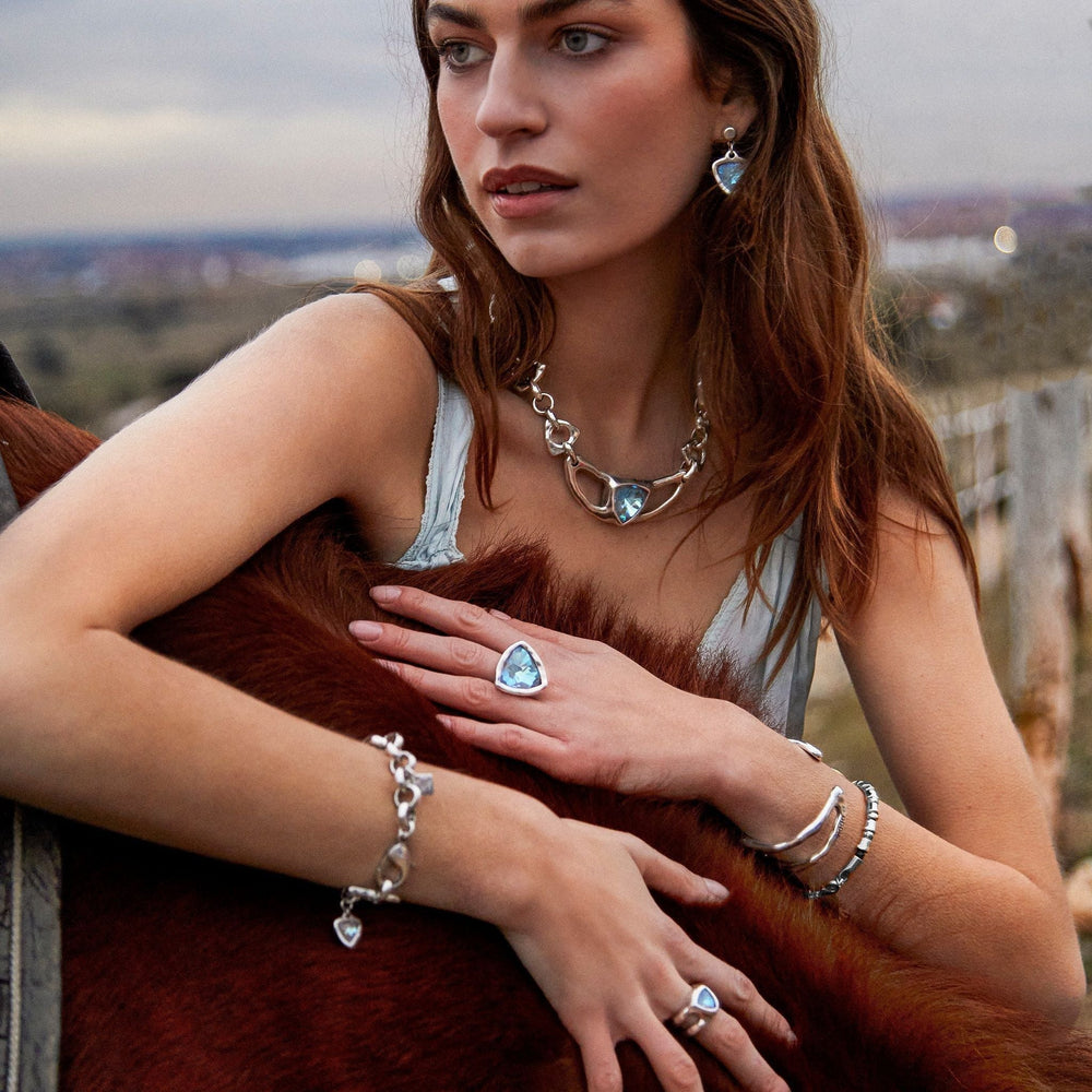 Silver ring with triangle Aquamarine, Blue crystal