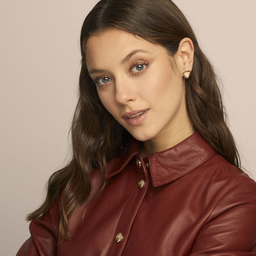 Gold Plated citrine stud earrings with triangle, Yellow crystal