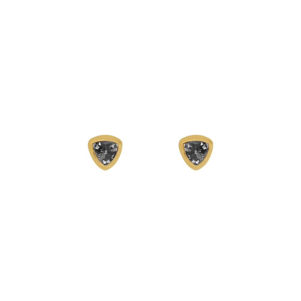 Gold Plated Smoky quartz stud earrings with triangle Dark crystal