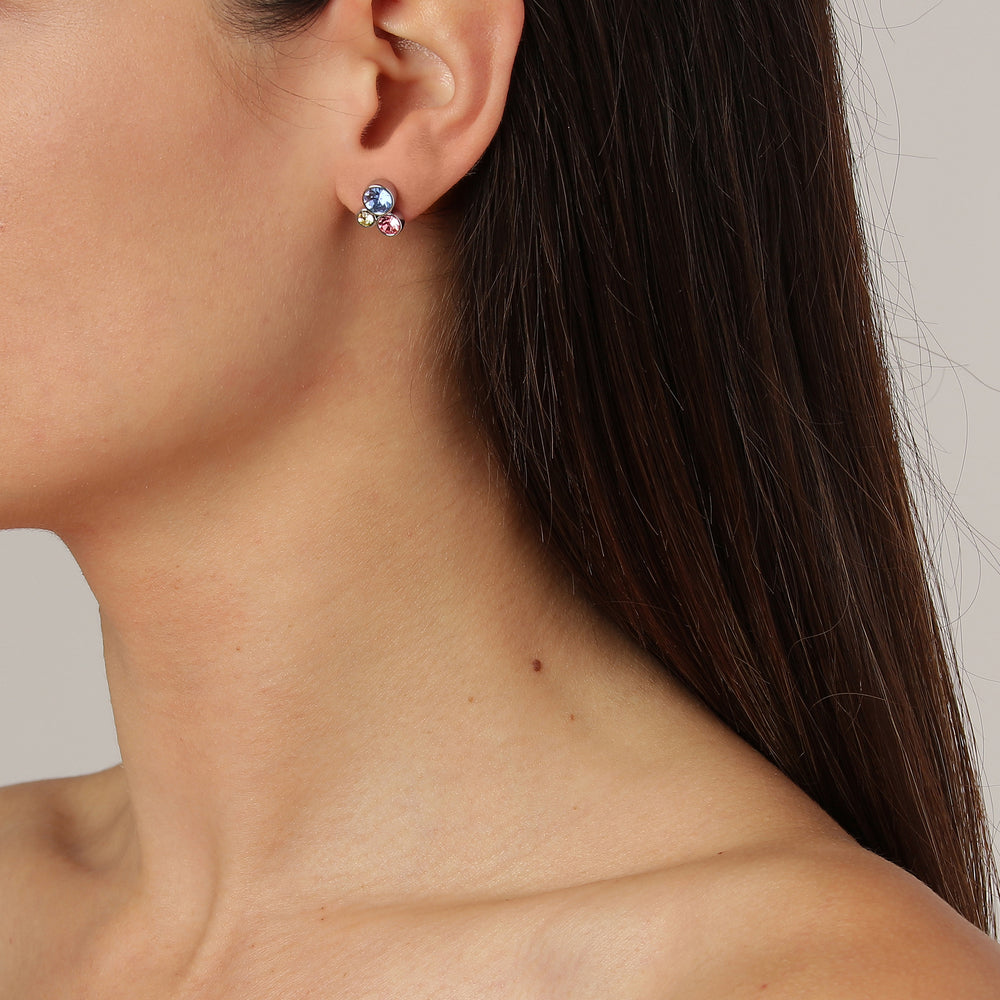 Sterling Silver Plated Multi Colored Stud Earrings, ( Multicolor Stud Earrings )