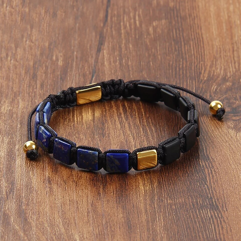 Black Onyx Bracelet & Lapis Lazuli, Matte Onyx, Lapis Lazuli Macrame Bracelet Mens