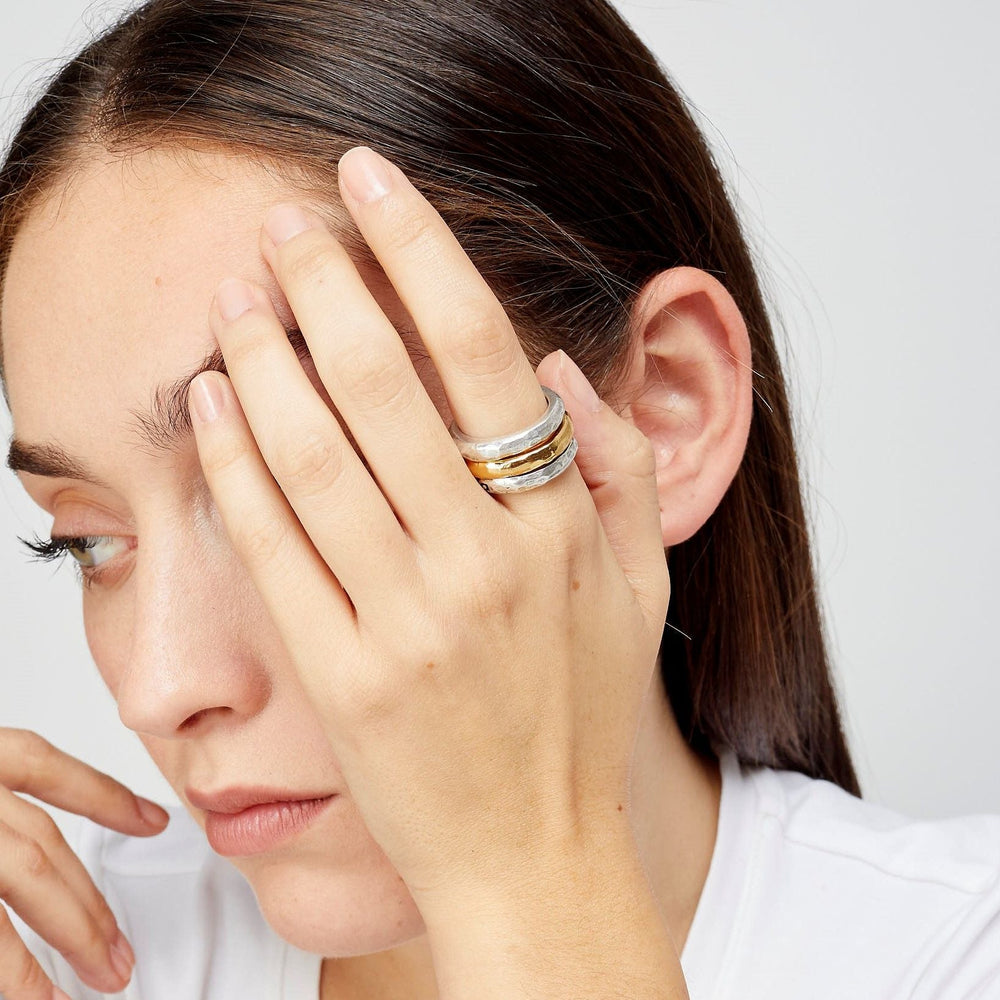 Three separate rings, silver and gold