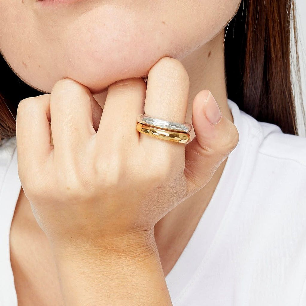 Three separate rings, silver and gold