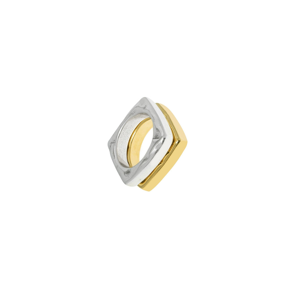 Two separate square rings, silver and gold
