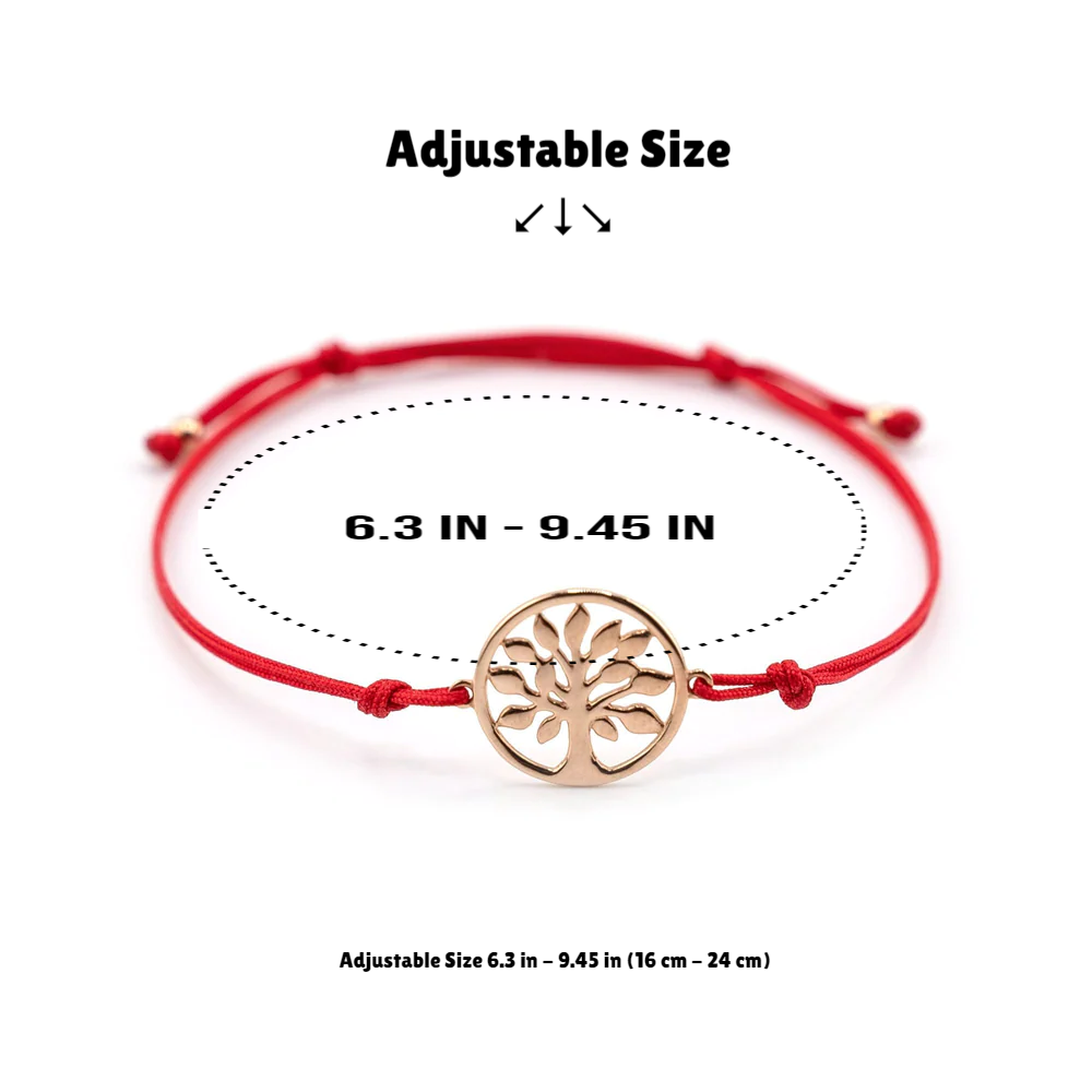 14K Gold Tree Of Life Charm Red String Bracelet, Tree Of Life Red String Bracelet