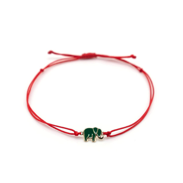 Green Elephant Charm Red String Bracelet