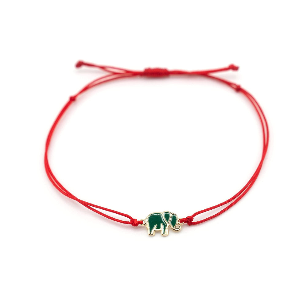 Green Elephant Charm Red String Bracelet