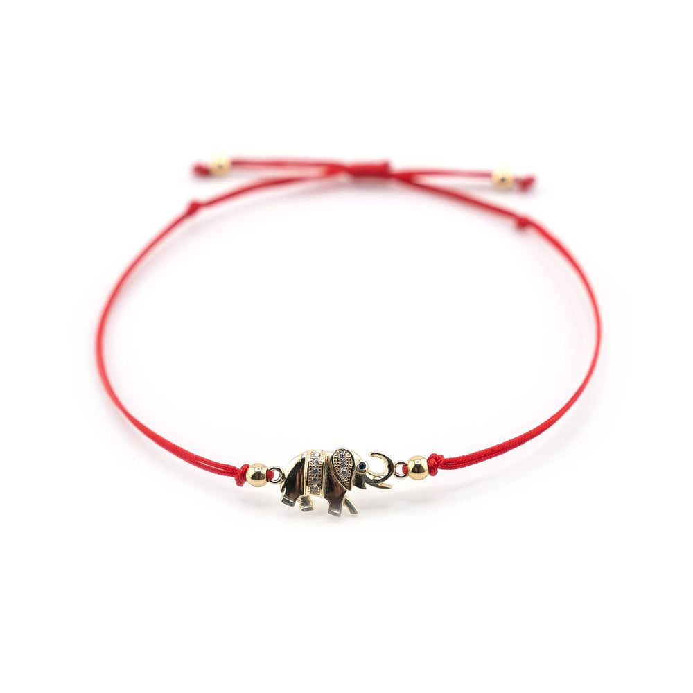 Elephant Bracelet Gold Charm, Elephant Red String Bracelet