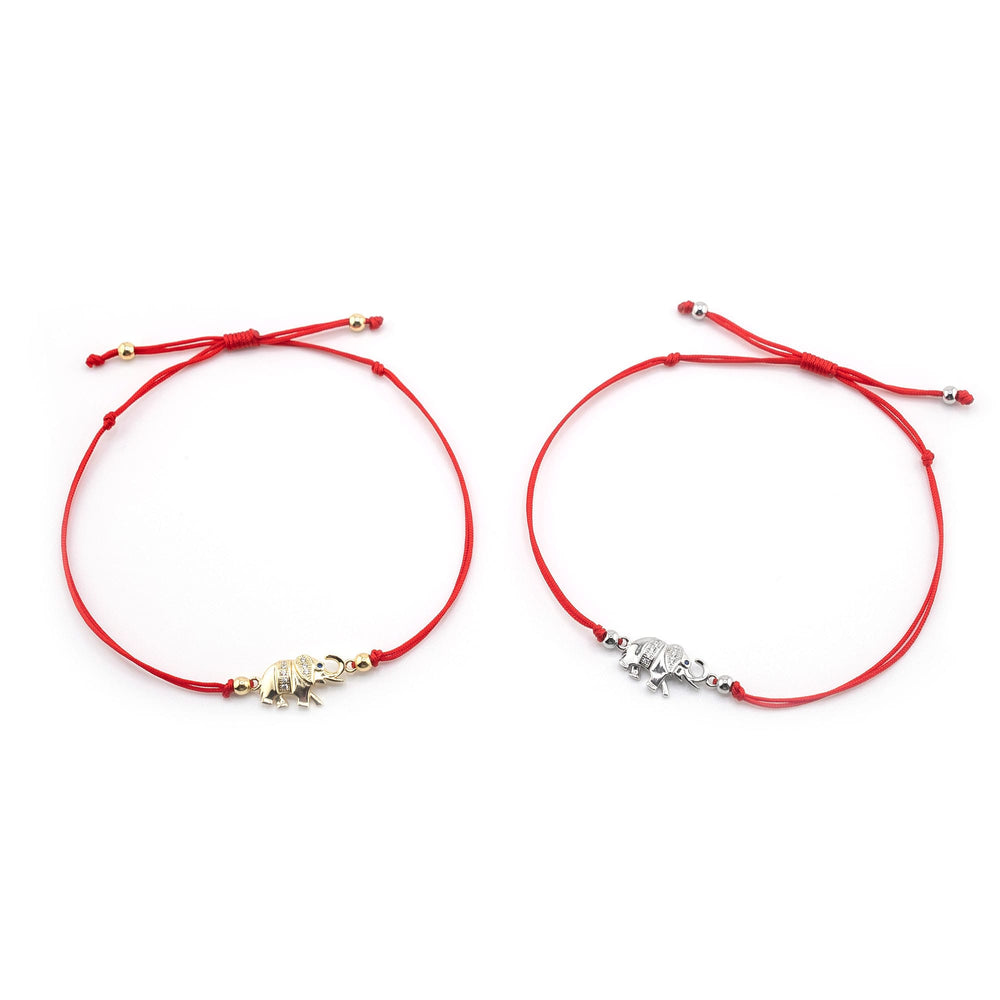 Silver Elephant Charm Red String Bracelet