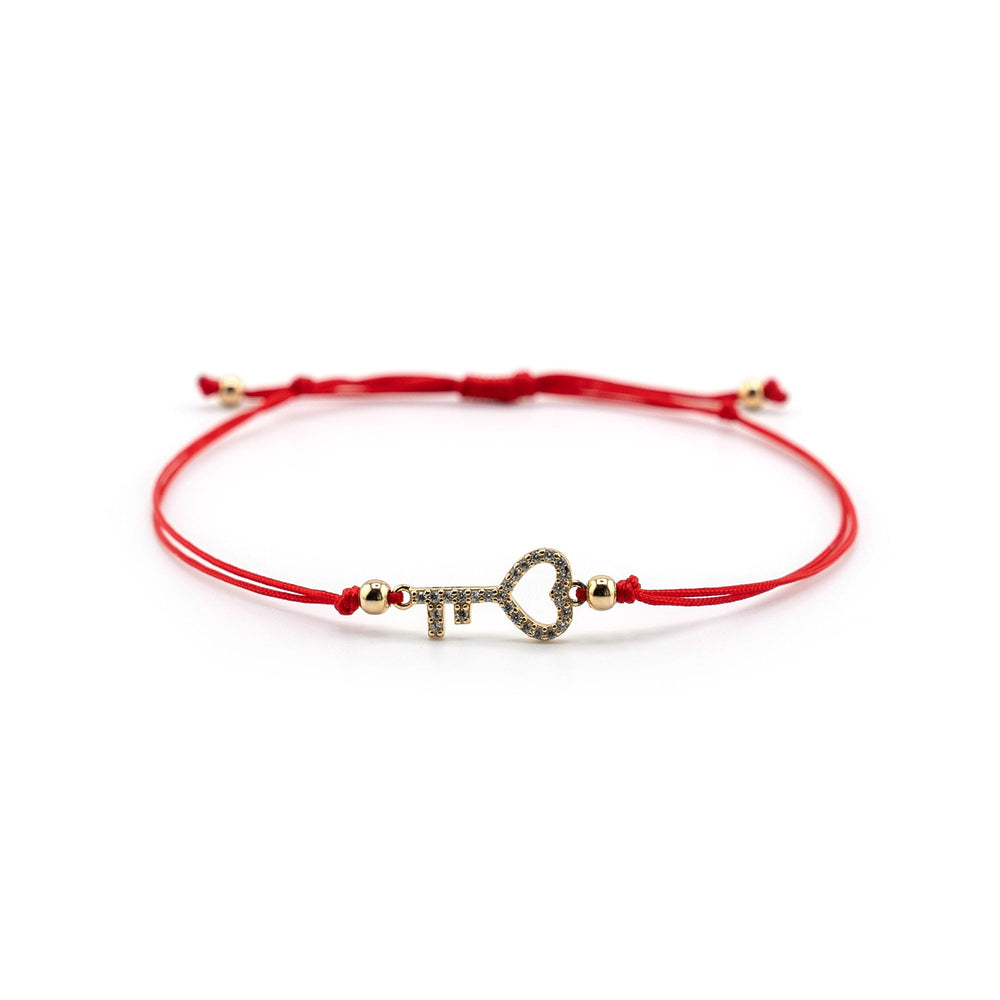 Gold Key Charm Red String Bracelet