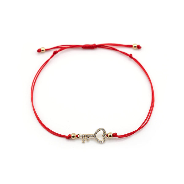 Gold Key Charm Red String Bracelet