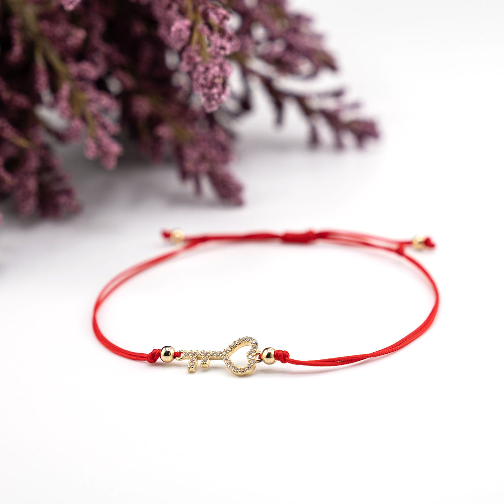 Gold Key Charm Red String Bracelet