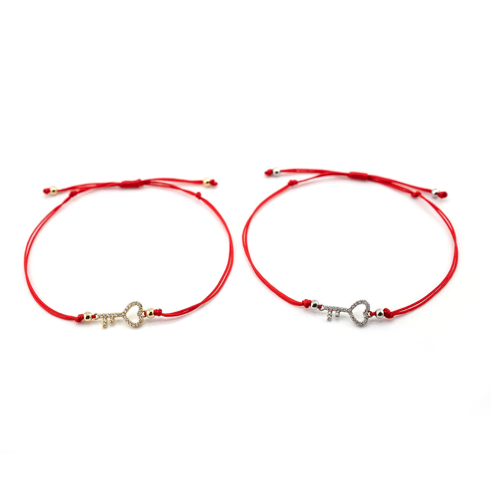 Gold Key Charm Red String Bracelet