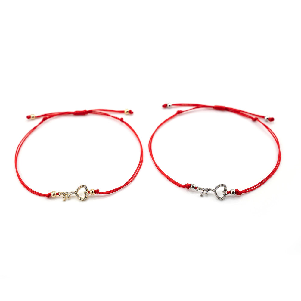 Silver Key Charm Red String Bracelet