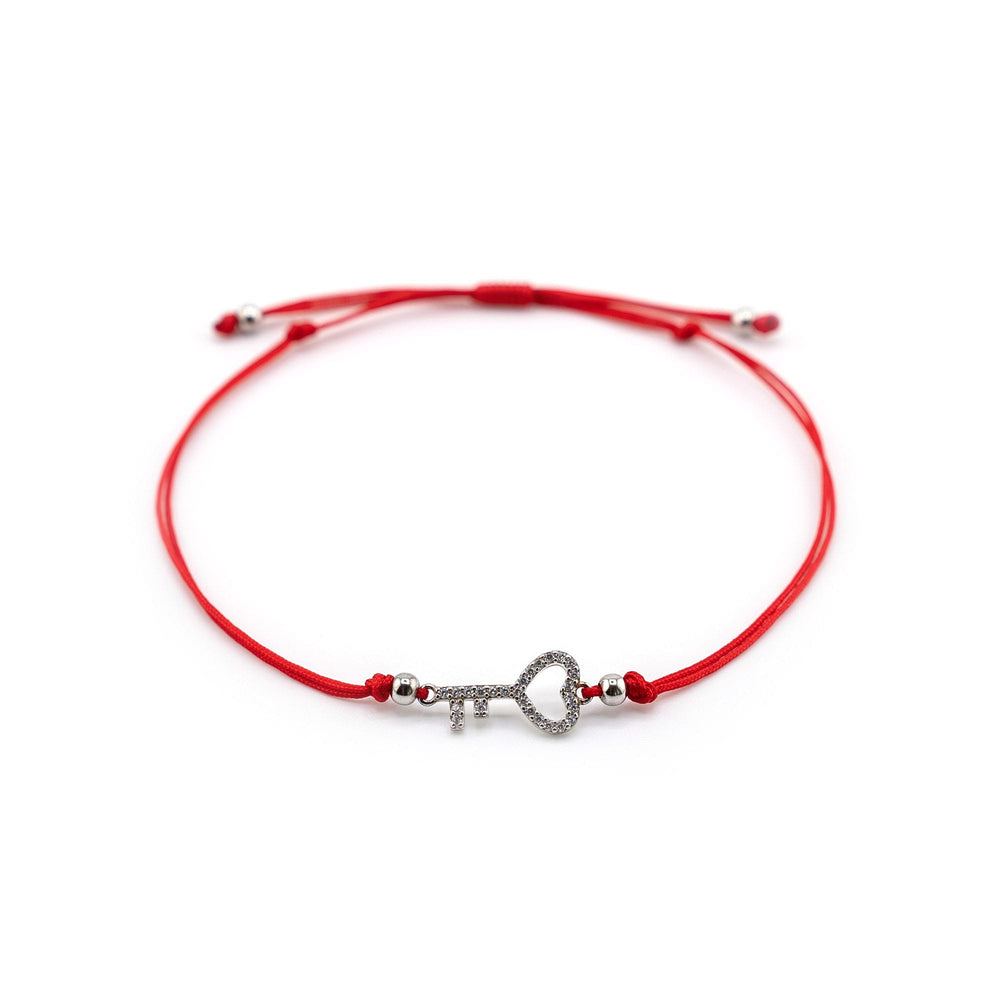 Silver Key Charm Red String Bracelet