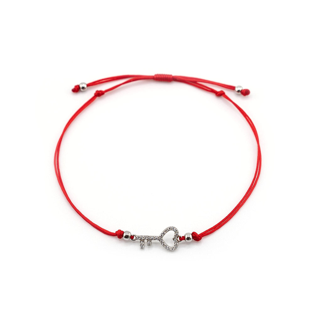 Silver Key Charm Red String Bracelet