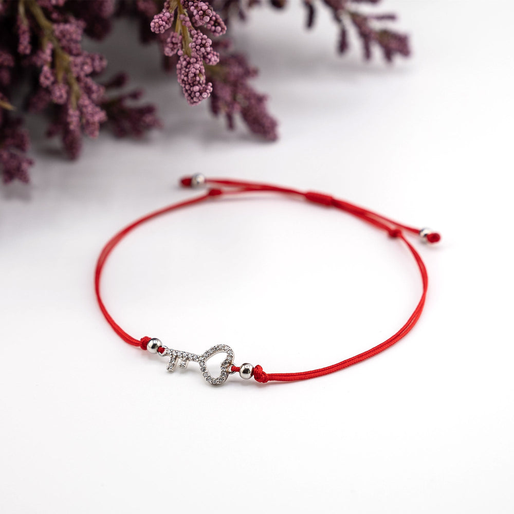 Silver Key Charm Red String Bracelet