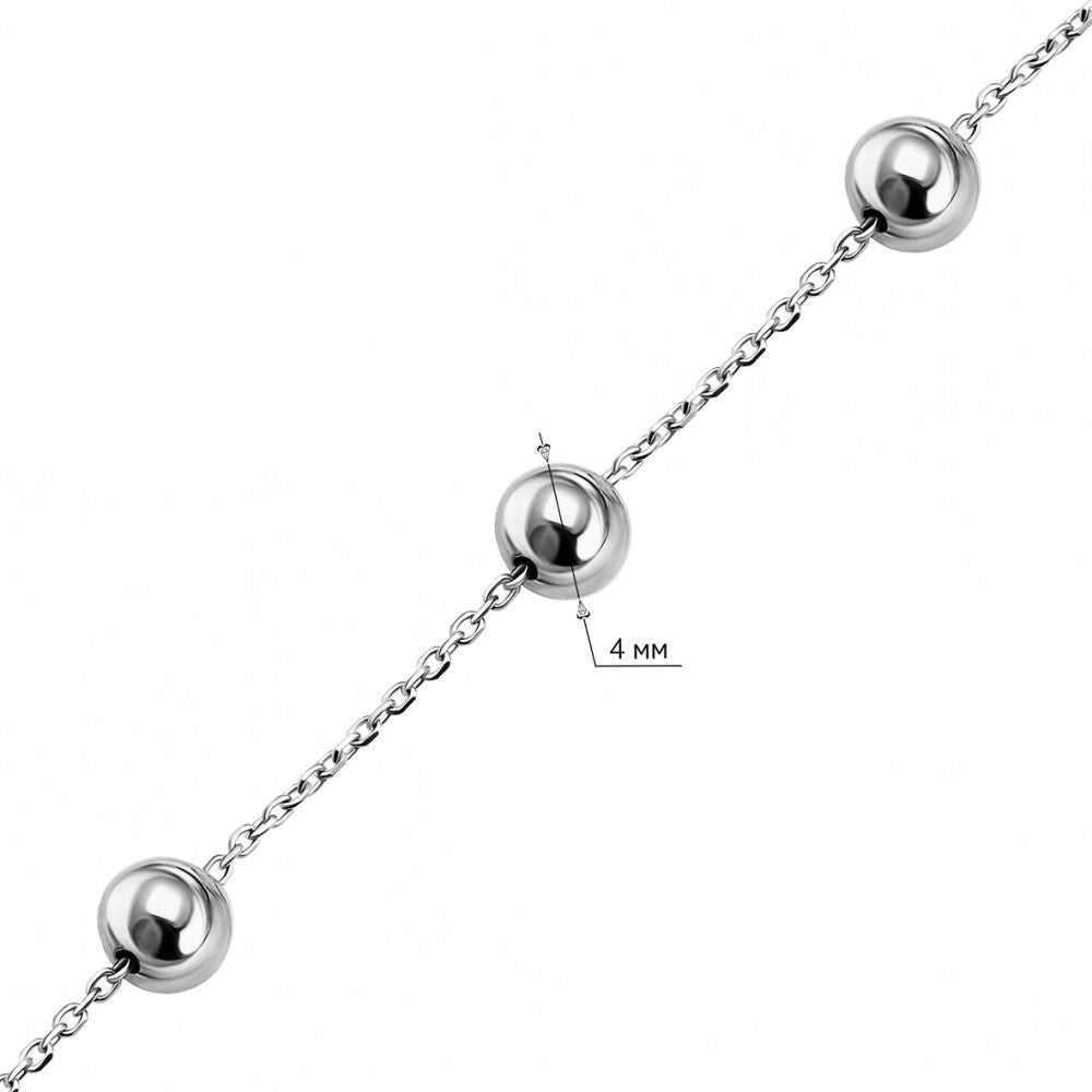 14K Solid White Gold Y Necklace with Bead Details, Delicate Lariat Necklace