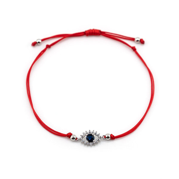 Blue Stone Evil Eye Silver Charm Bracelet, Evil Eye Red String Bracelet