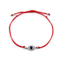 Blue Stone Evil Eye Silver Charm Bracelet, Evil Eye Red String Bracelet