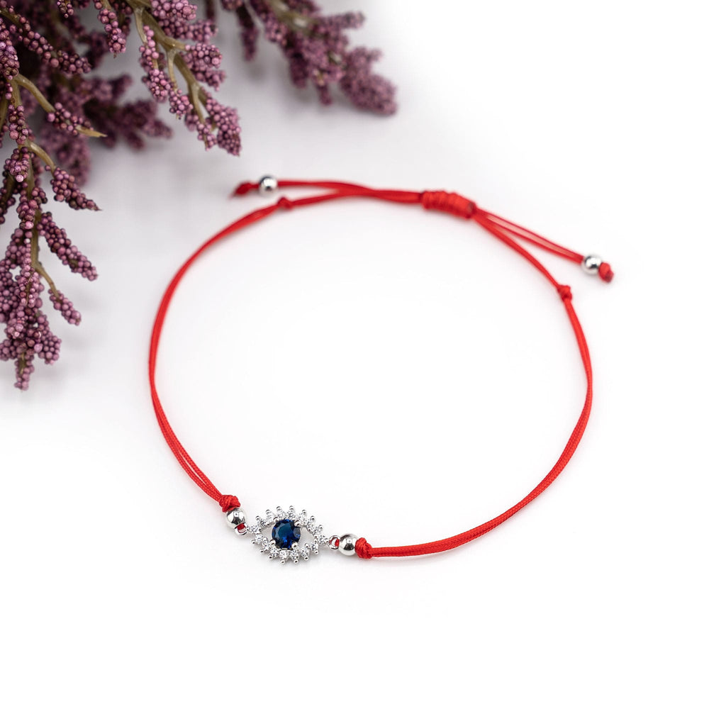 Blue Stone Evil Eye Silver Charm Bracelet, Evil Eye Red String Bracelet