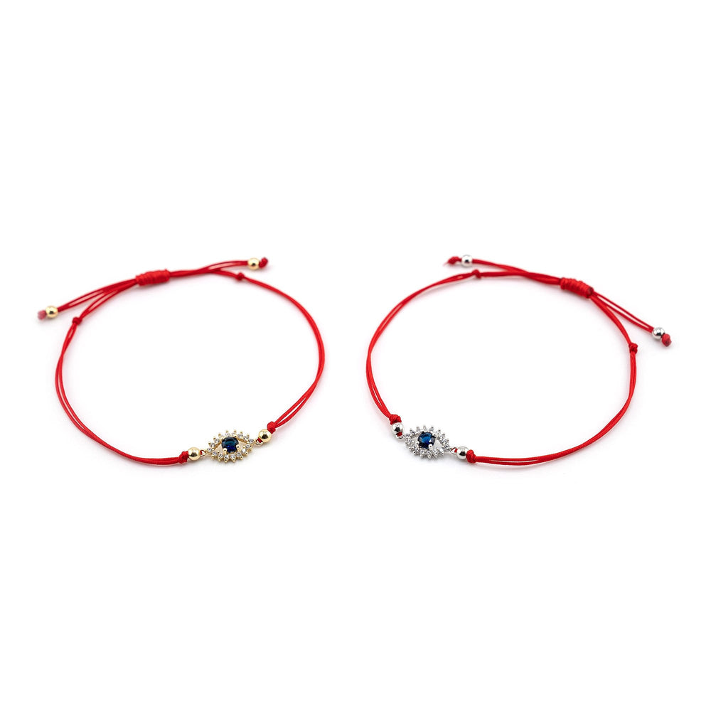 Blue Stone Evil Eye Bracelet Gold Charm, Evil Eye Red String Bracelet