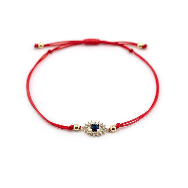 Blue Stone Evil Eye Bracelet Gold Charm, Evil Eye Red String Bracelet