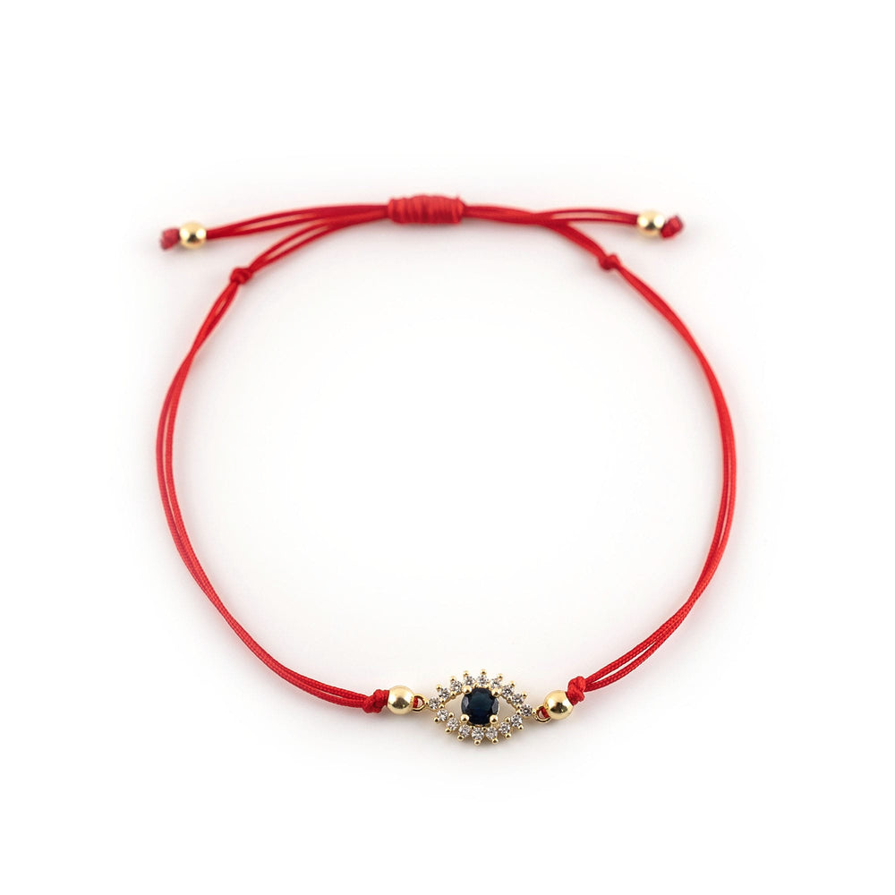 Blue Stone Evil Eye Bracelet Gold Charm, Evil Eye Red String Bracelet