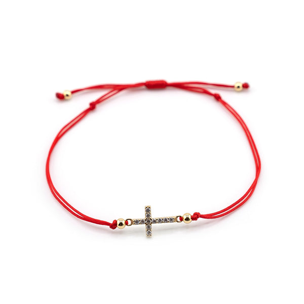 Gold Cross Charm Red String Bracelet