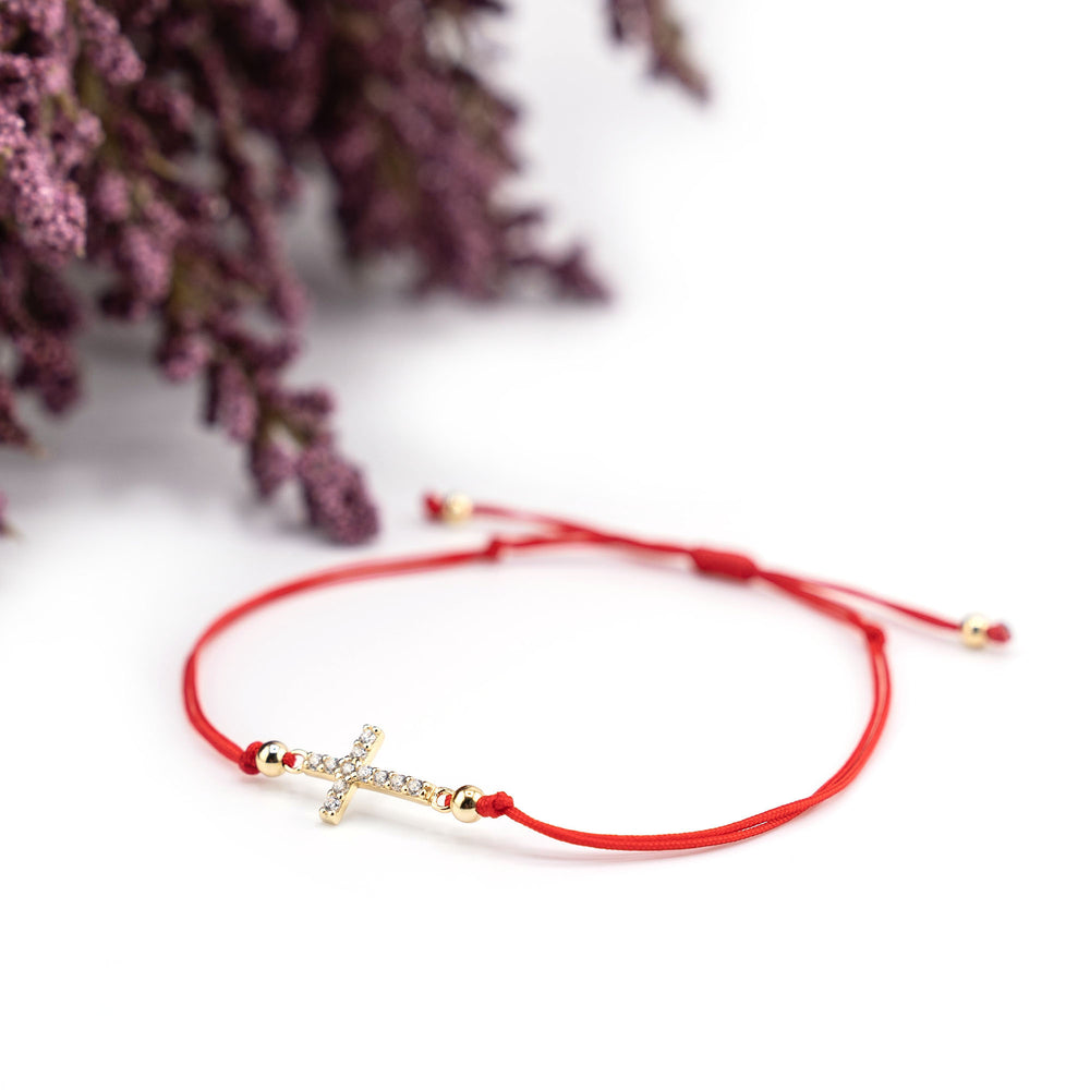 Gold Cross Charm Red String Bracelet