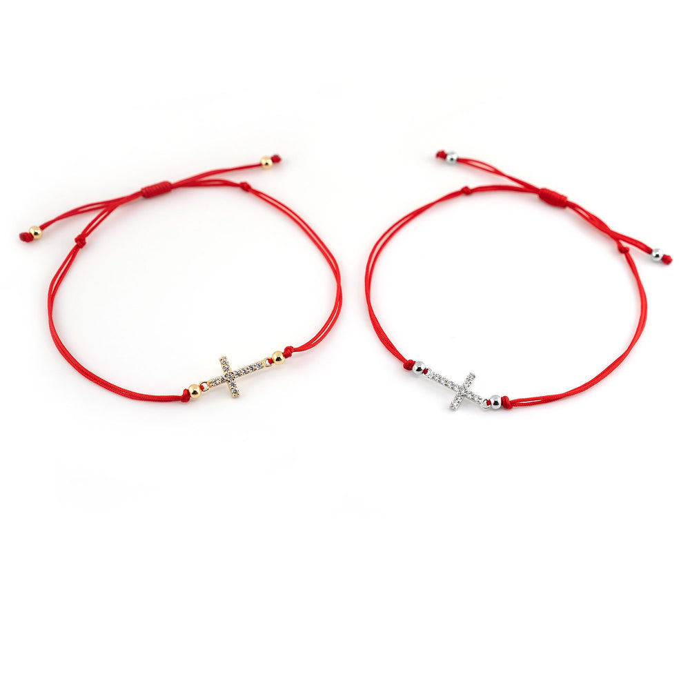 Silver Cross Charm Red String Bracelet