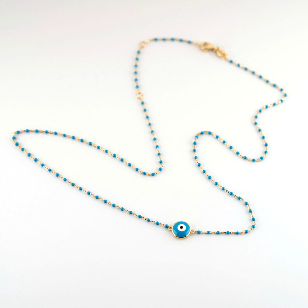 Turquoise Evil Eye Beaded Necklace, Protection Necklace Adjustable Size