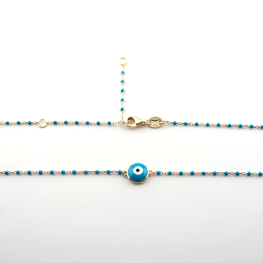 Turquoise Evil Eye Beaded Necklace, Protection Necklace Adjustable Size